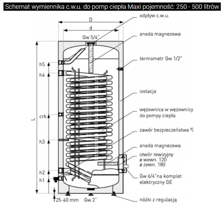 Galmet wymiennik z dużą wężownicą, do pomp ciepła 400l SGW(S) Maxi 26-408100N