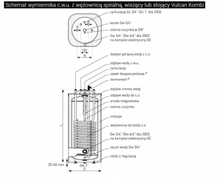 Galmet wymiennik z wężownicą spiralną wolnostojący 100l SGW(S) Vulcan Kombi 26-105500