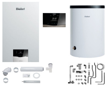 Vaillant pakiet kocioł gazowy 1-F VC 25CS/1-5 ecoTEC plus + zasobnik VIH R 120/6B + sterownik VRC 720 sensoCOMFORT + SPS zestaw do szachtu 0010043622